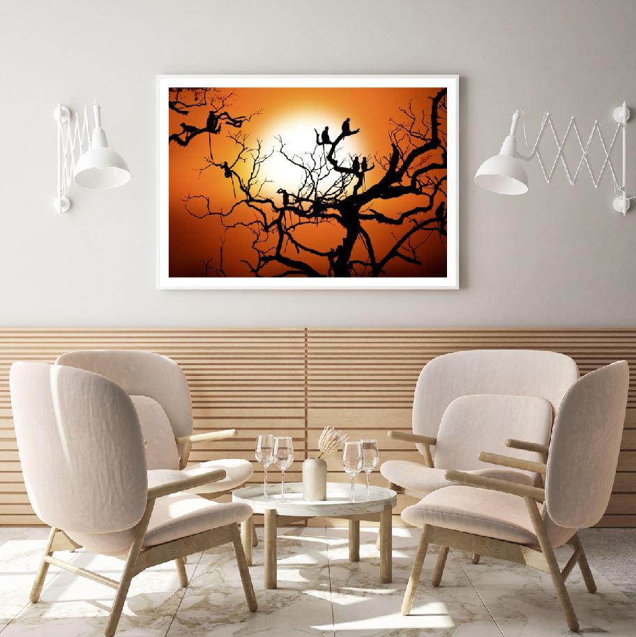 Monkeys on Tree Sunset Photograph Home Decor Premium Quality Poster Print Choose Your Sizes