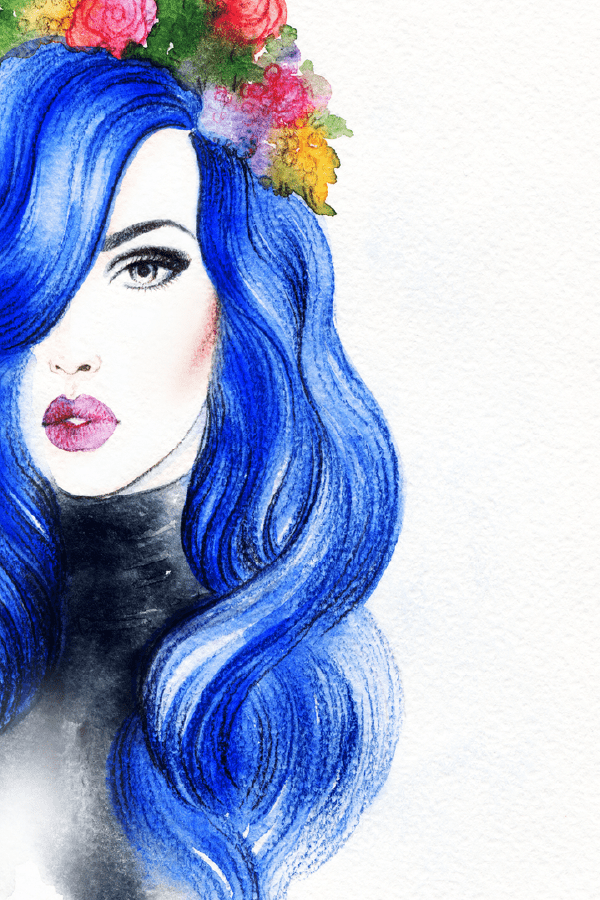 Fashion Woman & Blue Hair Portrait Painting Print 100% Australian Made