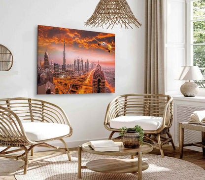 Bella Home Airplane Flying Over United Arab Emirates Print Canvas Ready to hang