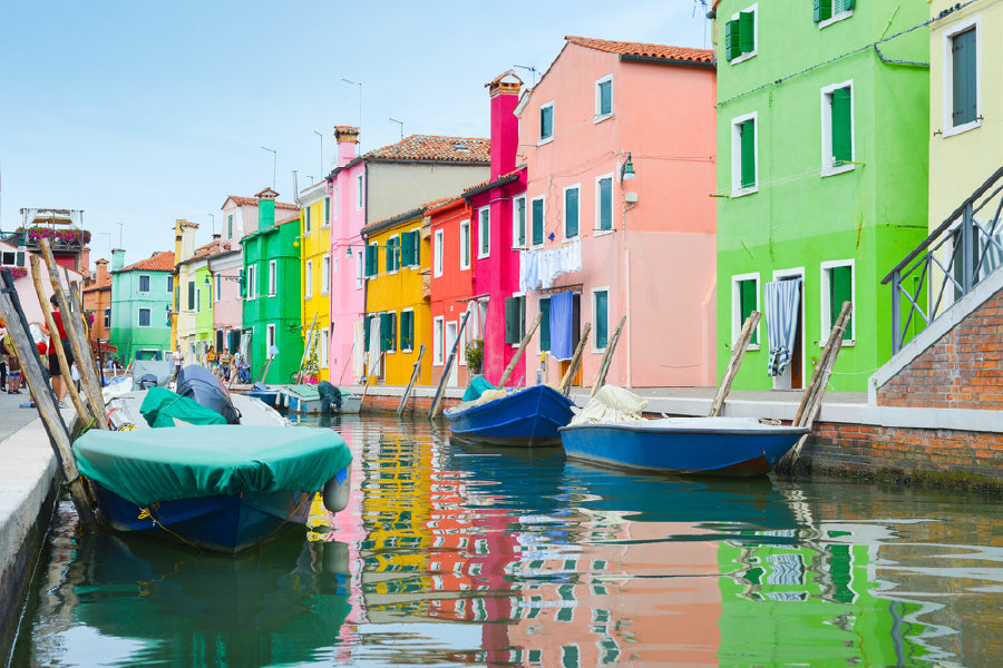 Houses & Boats in Burano Village Photograph Print 100% Australian Made