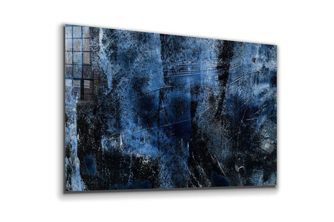 Blue Black Abstract Print Tempered Glass Wall Art 100% Made in Australia Ready to Hang