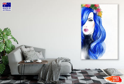 Fashion Woman & Blue Hair Portrait Painting Print 100% Australian Made