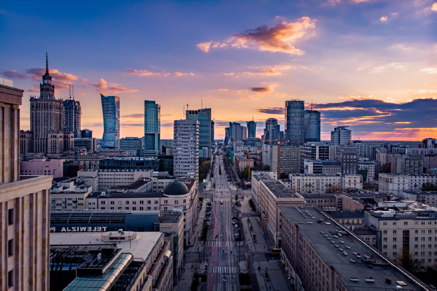 Warsaw City Sunset View Photograph Poland Print 100% Australian Made