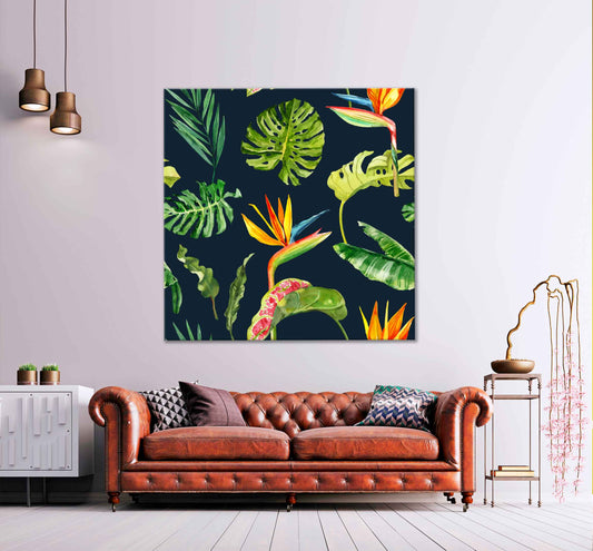 Square Canvas Botanical Leaves Hand Drawn High Quality Print 100% Australian Made