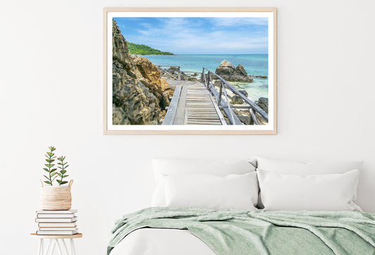 Wooden Pier & Mountain Sea View Photograph Home Decor Premium Quality Poster Print Choose Your Sizes