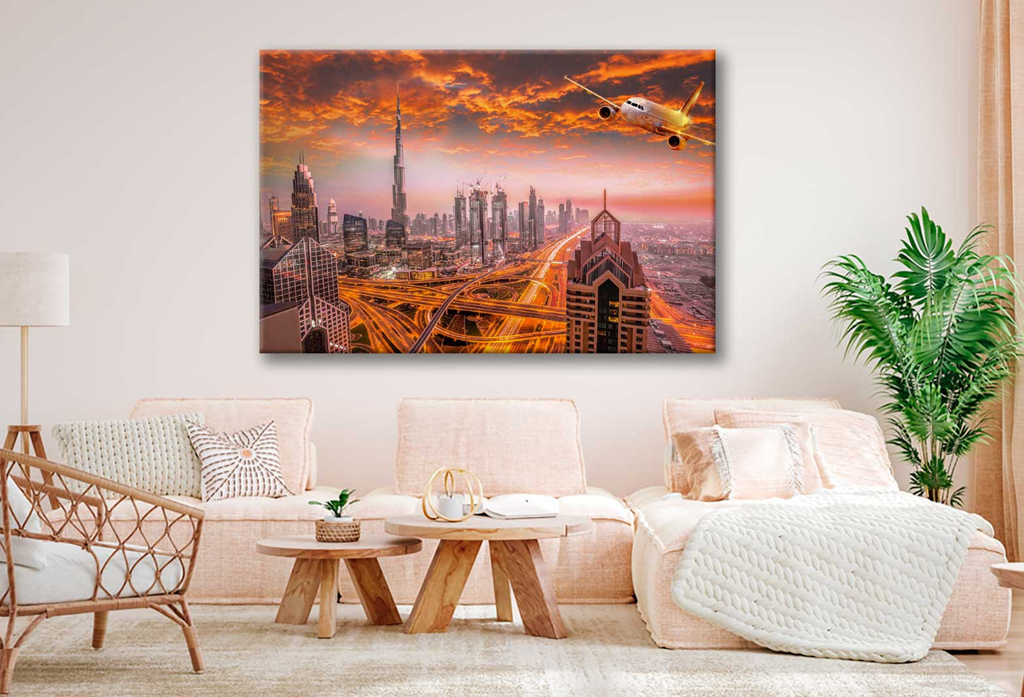 Bella Home Airplane Flying Over United Arab Emirates Print Canvas Ready to hang