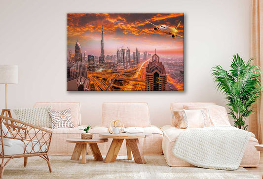 Bella Home Airplane Flying Over United Arab Emirates Print Canvas Ready to hang