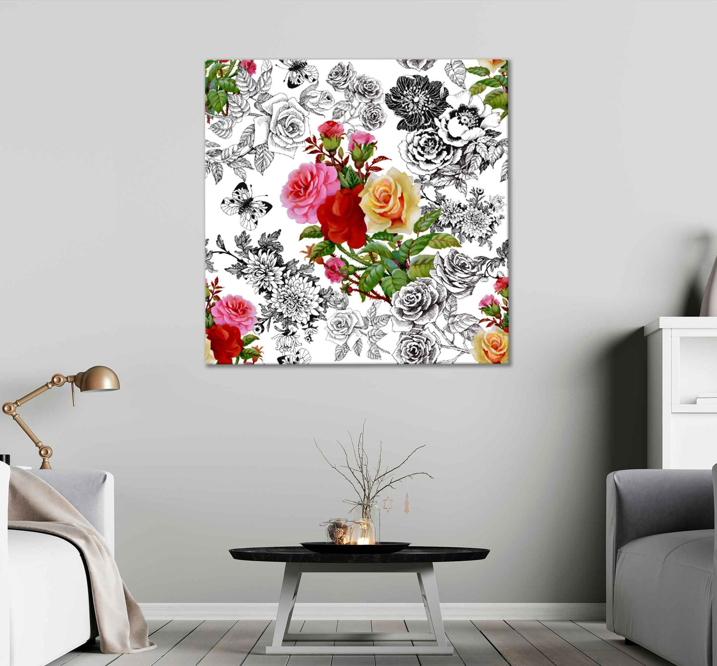 Square Canvas Pink Red Yellow Roses Vector Design High Quality Print 100% Australian Made