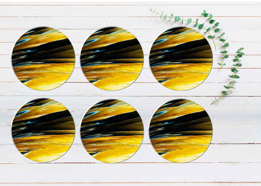 Feather Gold Abstract Coasters Wood & Rubber - Set of 6 Coasters
