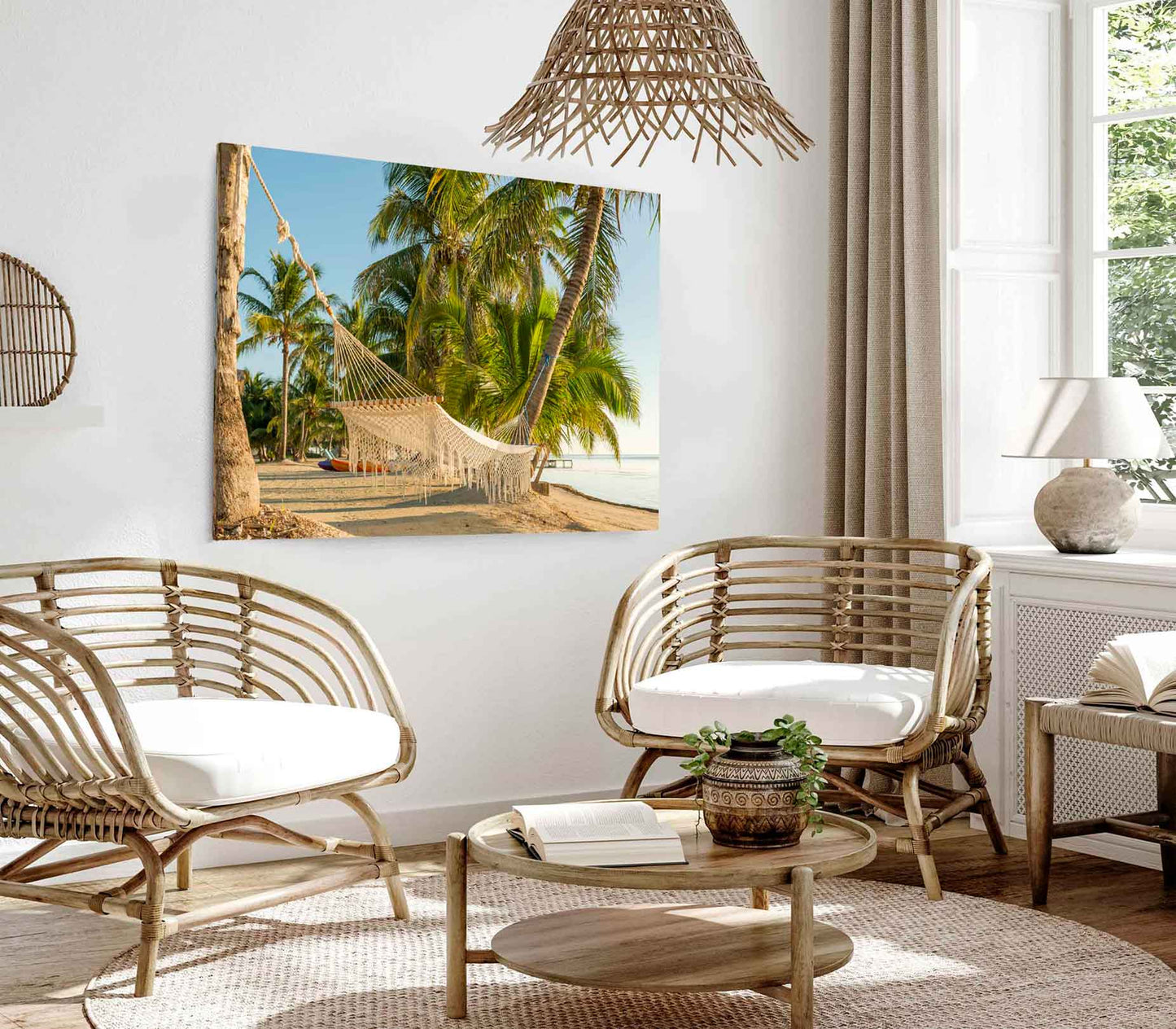 Bella Home Hammock Tied on Palm Trees at Beach Print Canvas Ready to hang