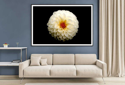 White Dahlia Flower on Dark View Photograph Home Decor Premium Quality Poster Print Choose Your Sizes