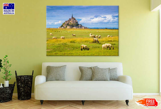 Le Mont Saint-Michel Island with Sheep Phootgraph Print 100% Australian Made