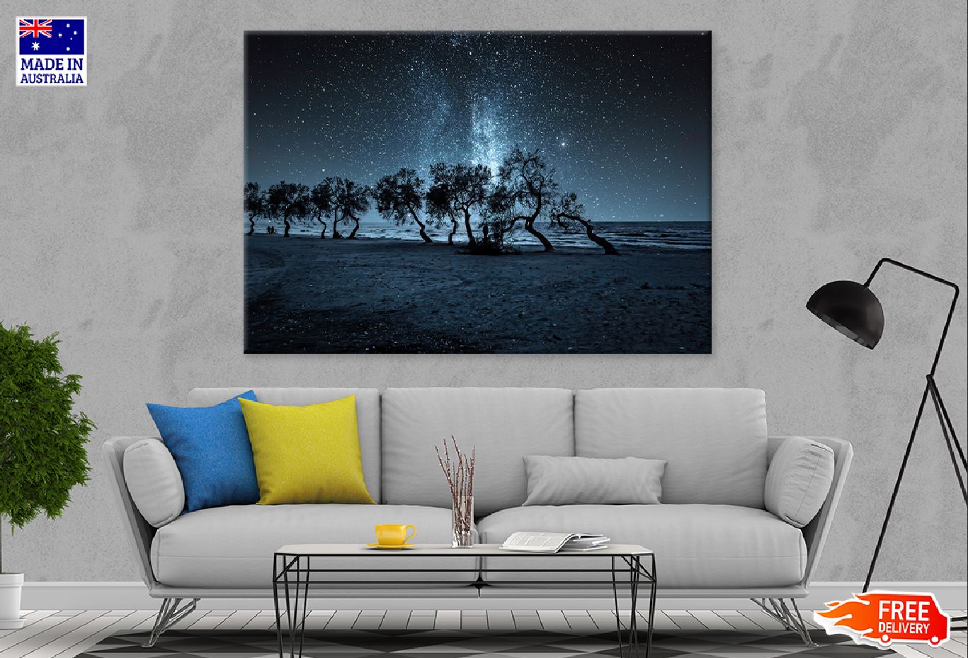 Trees Silhouette Near Sea Night View Photograph Print 100% Australian Made