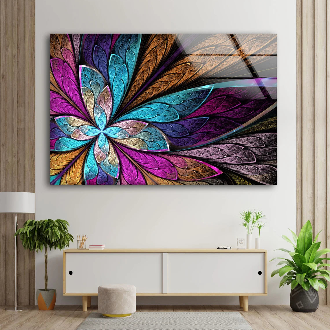 Pink Blue Gold Abstract Fractal Design Acrylic Glass Print Tempered Glass Wall Art 100% Made in Australia Ready to Hang