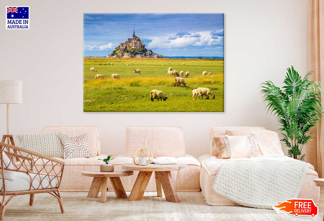 Le Mont Saint-Michel Island with Sheep Phootgraph Print 100% Australian Made