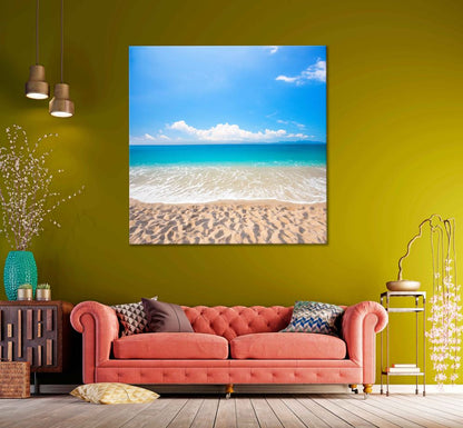 Square Canvas Sandy Blue Seashore Scenery Photograph High Quality Print 100% Australian Made