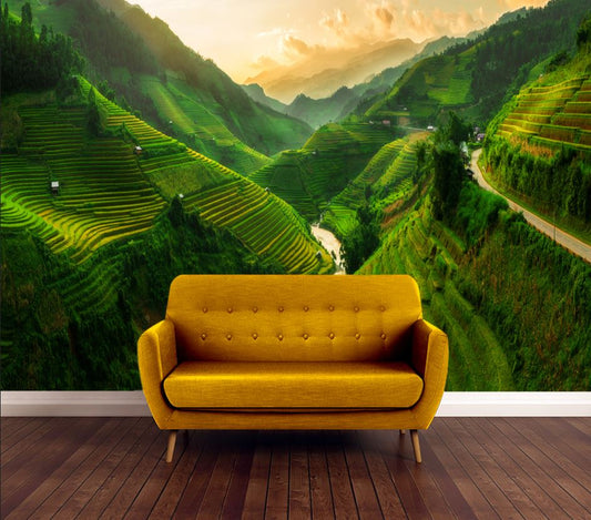 Wallpaper Murals Peel and Stick Removable Mu Cang Chai Rice Field Landscape in Vietnam High Quality