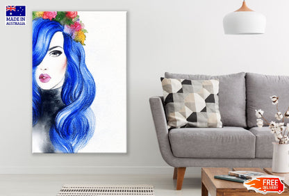 Fashion Woman & Blue Hair Portrait Painting Print 100% Australian Made