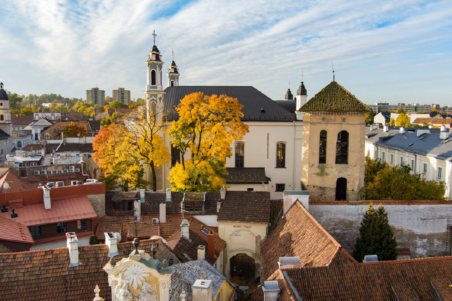 Vilnius City & Autumn Tree Scenery Photograph Print 100% Australian Made