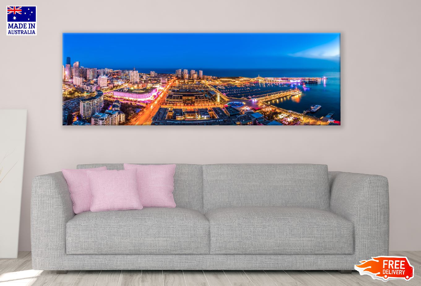 Panoramic Canvas Bangkok City Night View Photograph High Quality 100% Australian Made Wall Canvas Print Ready to Hang