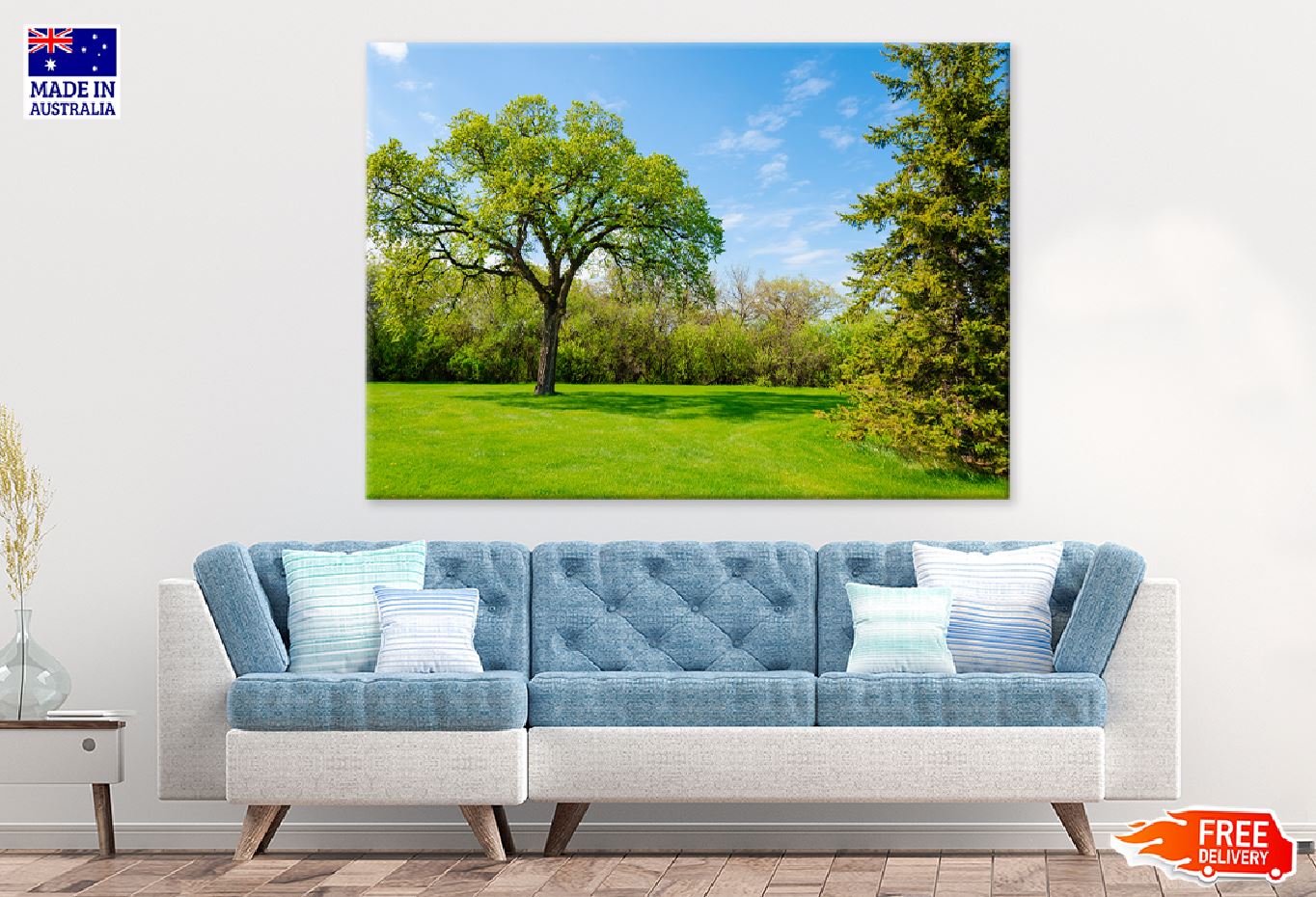 Blue Sky & Green Grass with Trees Photograph Print 100% Australian Made