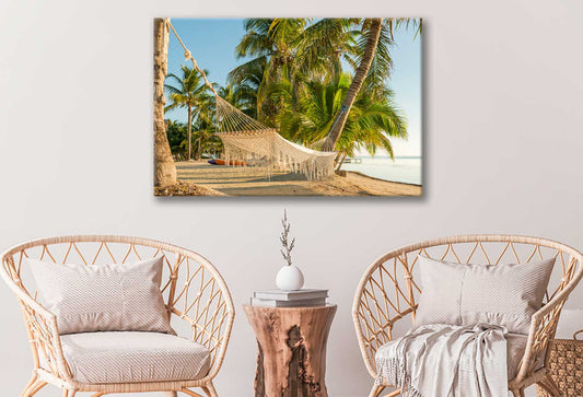 Bella Home Hammock Tied on Palm Trees at Beach Print Canvas Ready to hang