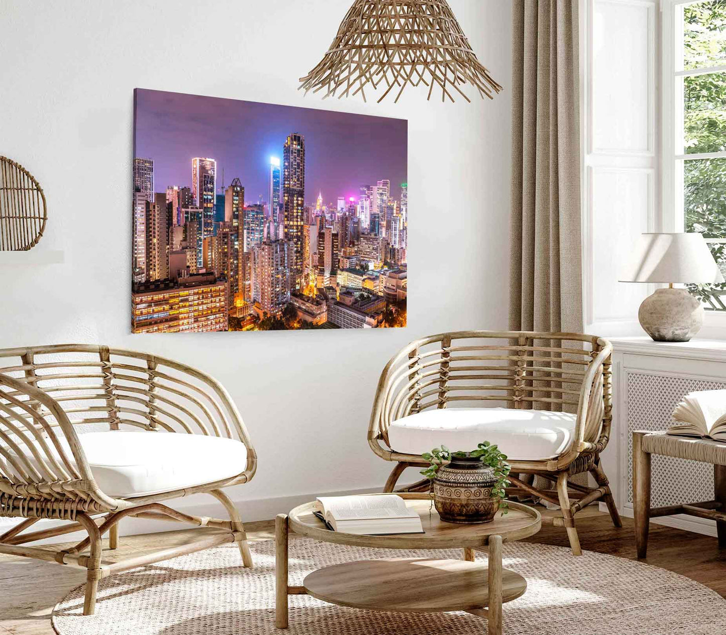 Bella Home Hong Kong Cityscape at Night View Print Canvas Ready to hang