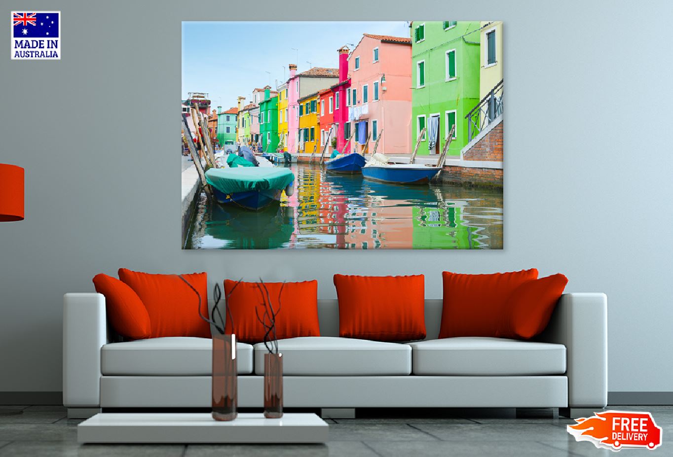 Houses & Boats in Burano Village Photograph Print 100% Australian Made