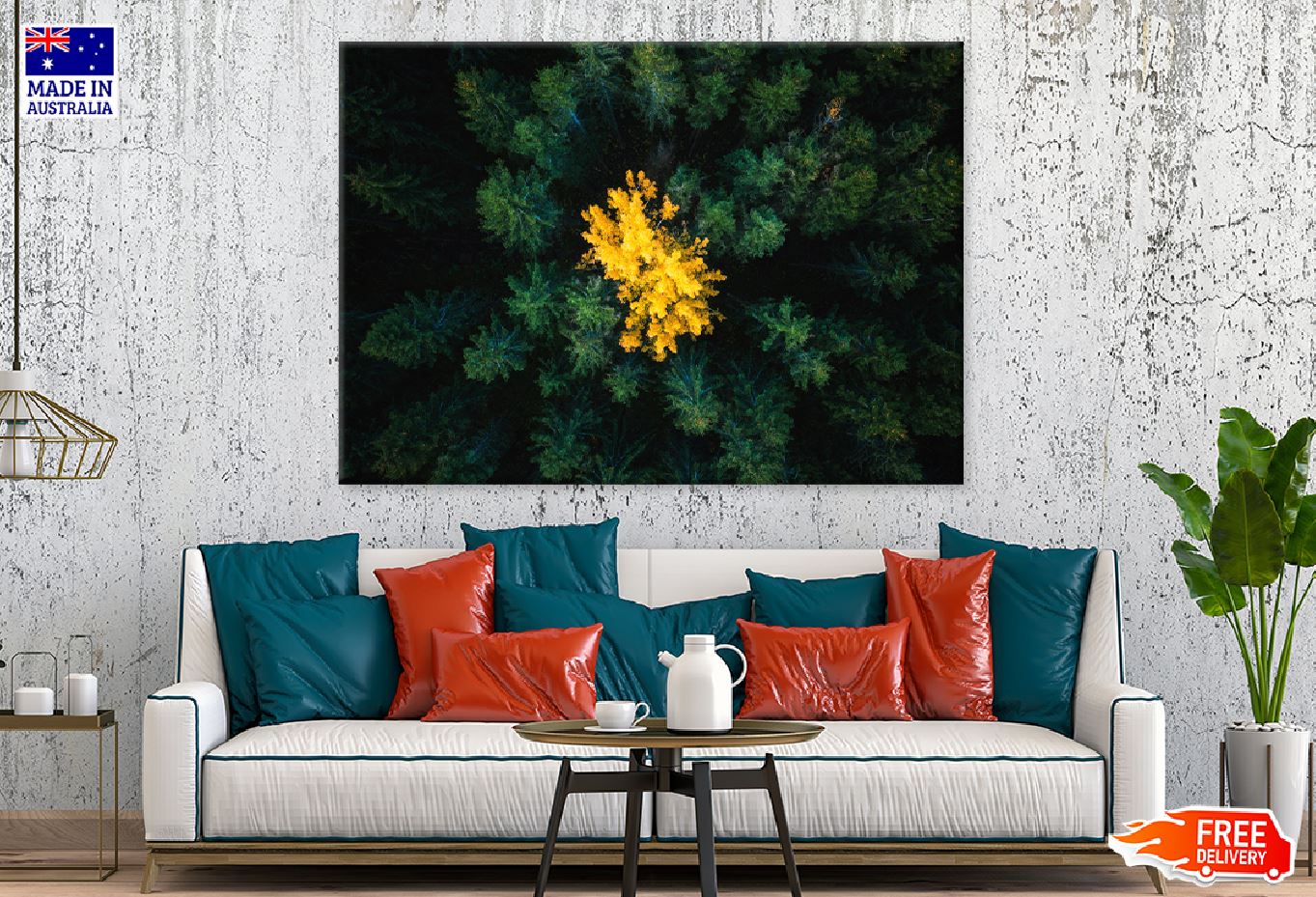 Yellow Tree in Green Forest View Print 100% Australian Made