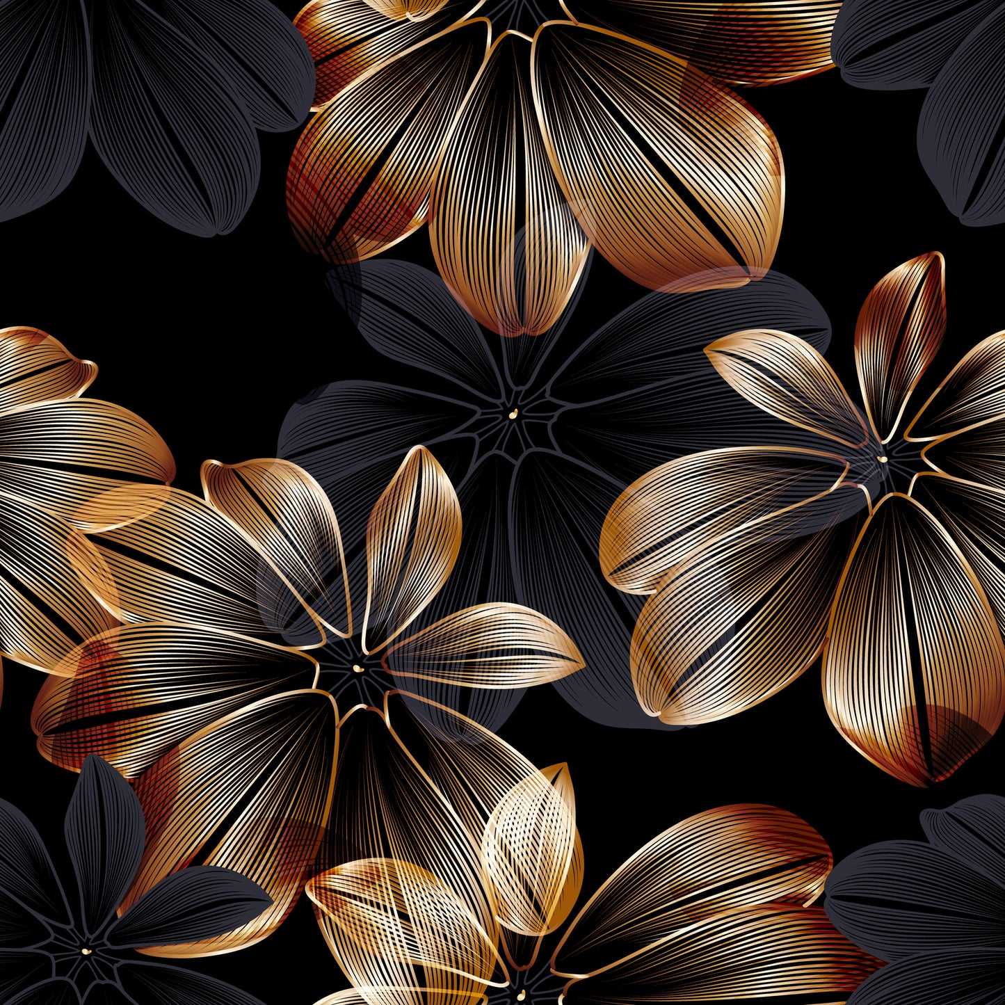 Square Canvas Gold & Black Abstract Floral Design High Quality Print 100% Australian Made