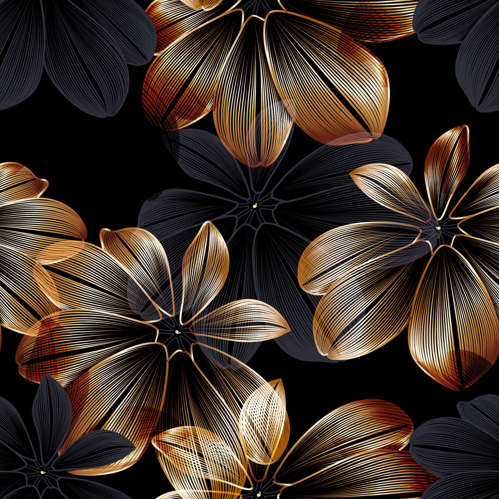 Square Canvas Gold & Black Abstract Floral Design High Quality Print 100% Australian Made