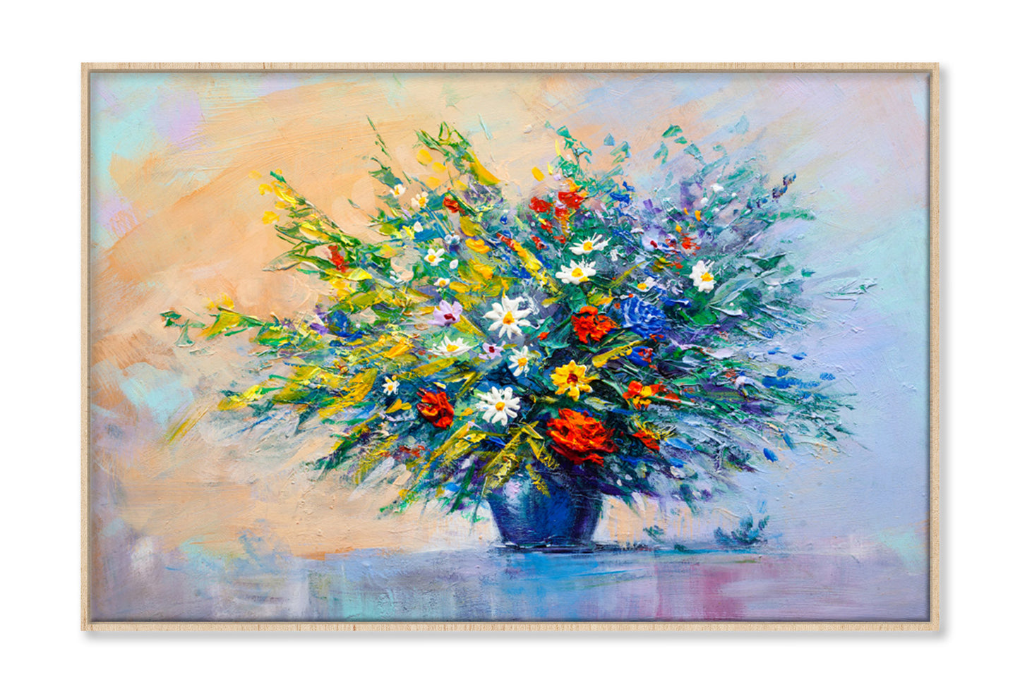 Flowers with Plants Vase Oil Painting Wall Art Limited Edition High Quality Print Canvas Box Framed Natural