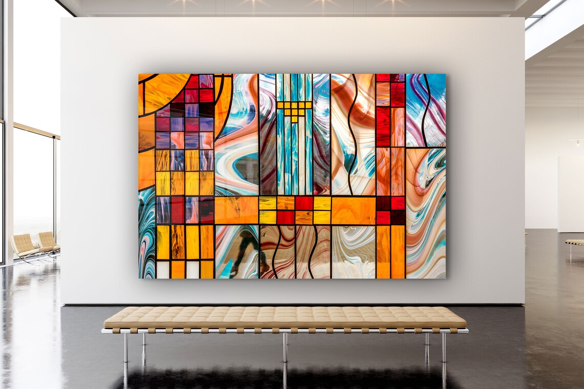 Colorful Abstract Print Tempered Glass Wall Art 100% Made in Australia Ready to Hang