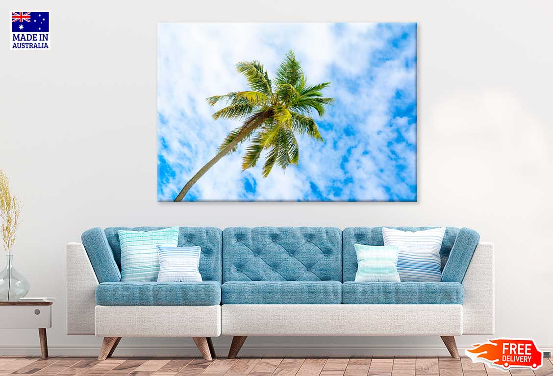 Palm Trees & Cloudy Blue Sky Photograph Print 100% Australian Made