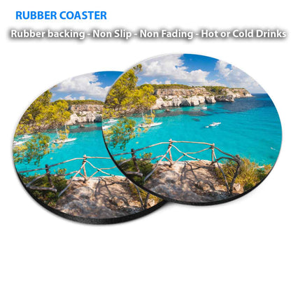 Cala Macarella Mediterranean Sea Coasters Wood & Rubber - Set of 6 Coasters