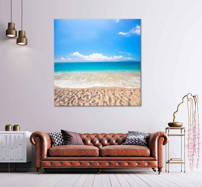 Square Canvas Sandy Blue Seashore Scenery Photograph High Quality Print 100% Australian Made