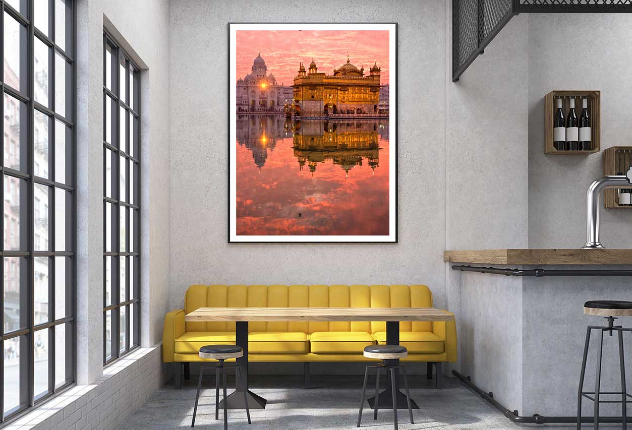 Golden Temple at Sunset View Photograph Punjab Home Decor Premium Quality Poster Print Choose Your Sizes