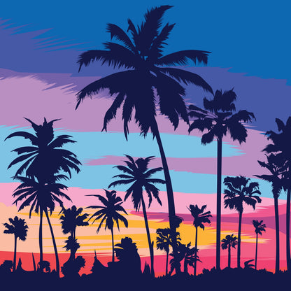 Square Canvas Palm Trees Sunset Digital Art Design High Quality Print 100% Australian Made