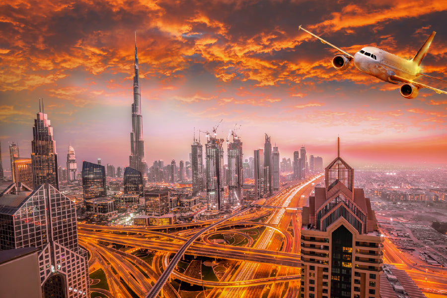 Bella Home Airplane Flying Over United Arab Emirates Print Canvas Ready to hang