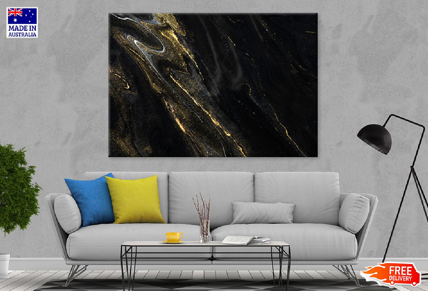 Black & Gold Splash Abstract Design Print 100% Australian Made