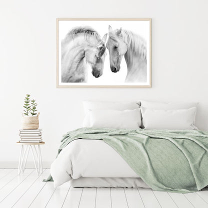 Horse Pair Portrait B&W Closeup Home Decor Premium Quality Poster Print Choose Your Sizes