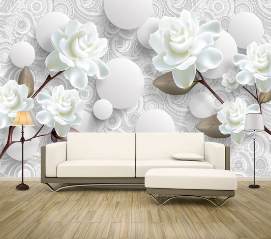 Wallpaper Murals Peel and Stick Removable White Floral Design High Quality