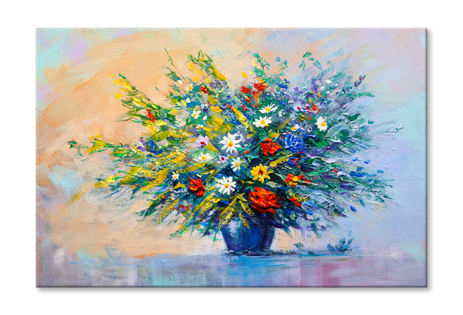 Flowers with Plants Vase Oil Painting Wall Art Limited Edition High Quality Print Stretched Canvas None