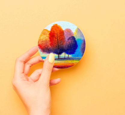 Autumn River Painting Coasters Wood & Rubber - Set of 6 Coasters