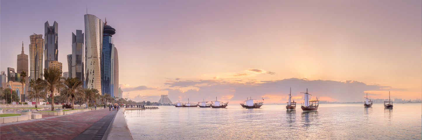 Panoramic Canvas West Bay & Doha City Skyline View High Quality 100% Australian Made Wall Canvas Print Ready to Hang