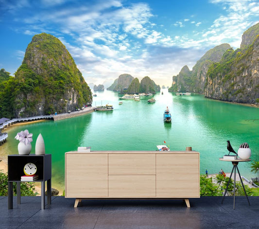 Wallpaper Murals Peel and Stick Removable Halong Bay View From Above The Bo Hon Island High Quality