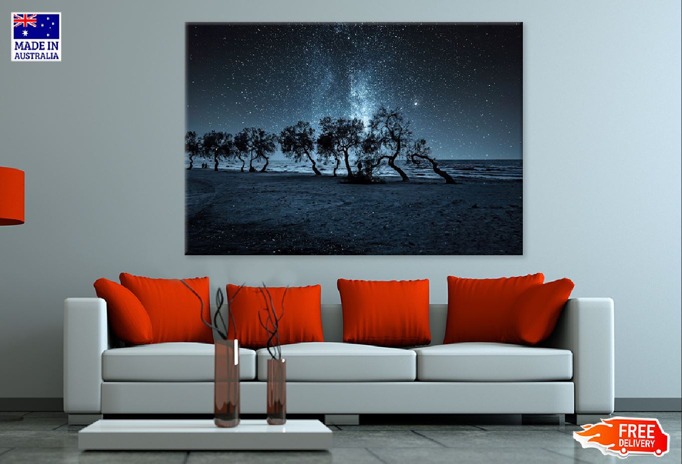 Trees Silhouette Near Sea Night View Photograph Print 100% Australian Made