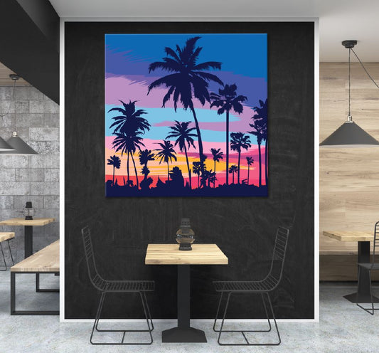 Square Canvas Palm Trees Sunset Digital Art Design High Quality Print 100% Australian Made