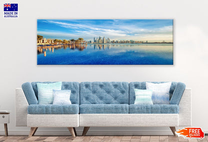 Panoramic Canvas Beach View USA City Skyline Photograph High Quality 100% Australian Made Wall Canvas Print Ready to Hang