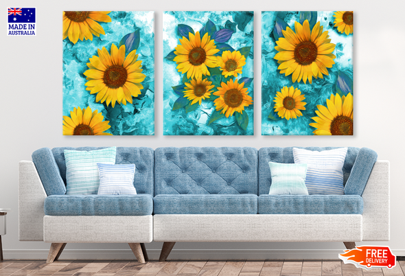 3 Set of Sunflowers Art High Quality print 100% Australian made wall Canvas ready to hang